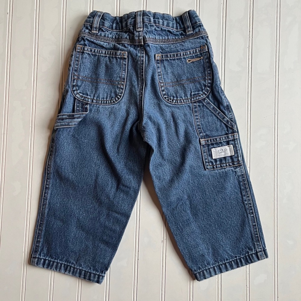 Baby Gap Kids Blue Denim Carpenter Utility Jeans Snap Leg 2T Vintage Style